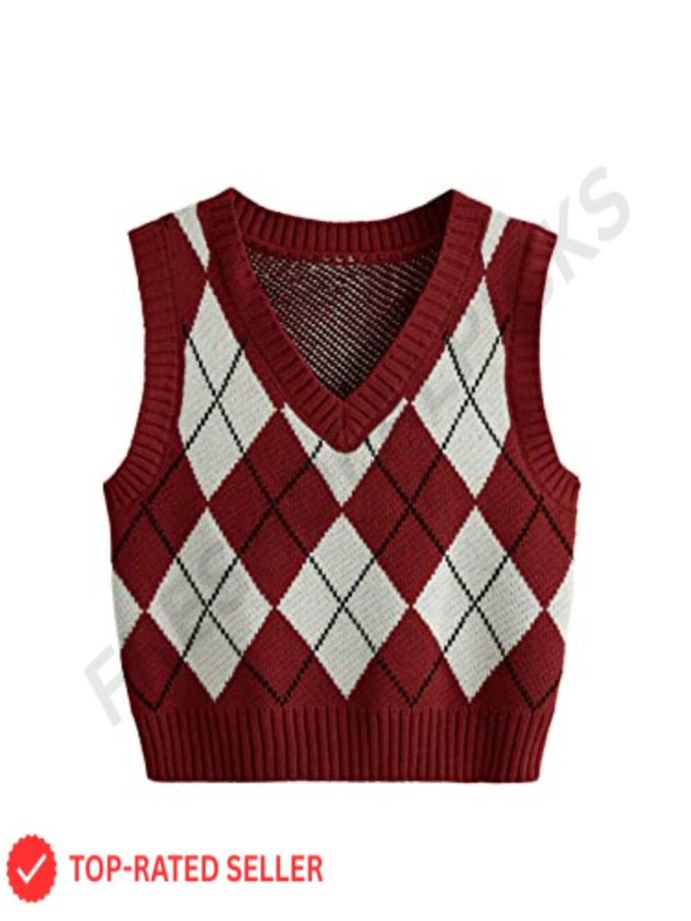 Sleeveless V Neck Knit Sweater Vest Geometric Argyle Plaid Pullover